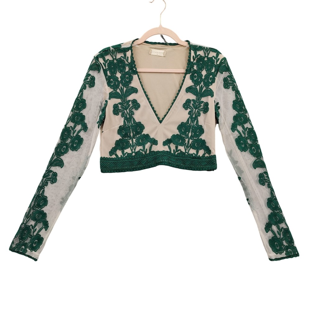 Altard State Women Fairy Ballet Earthy Arissa Crop Top M Green Floral Embroider